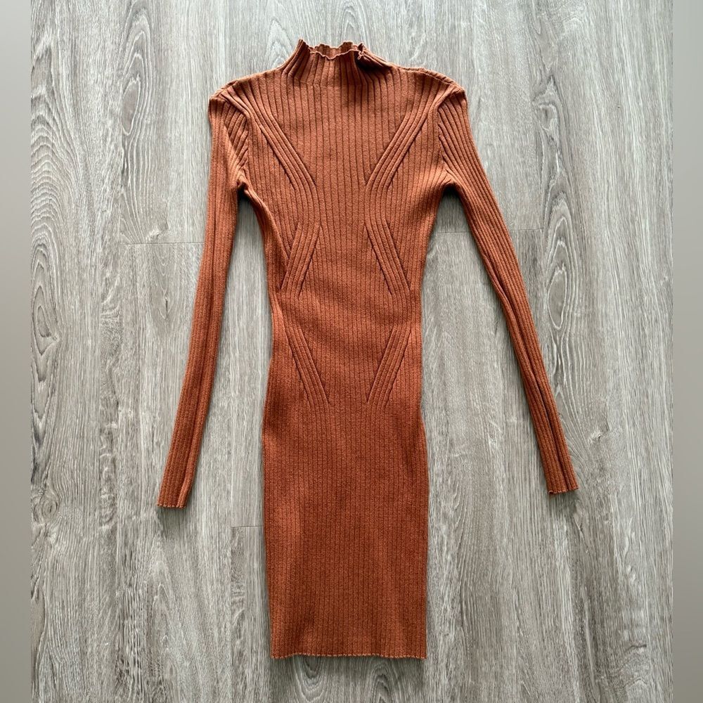 Lulu's Rust Long Sleeve Ribbed Dress - Picture 1 of 6
